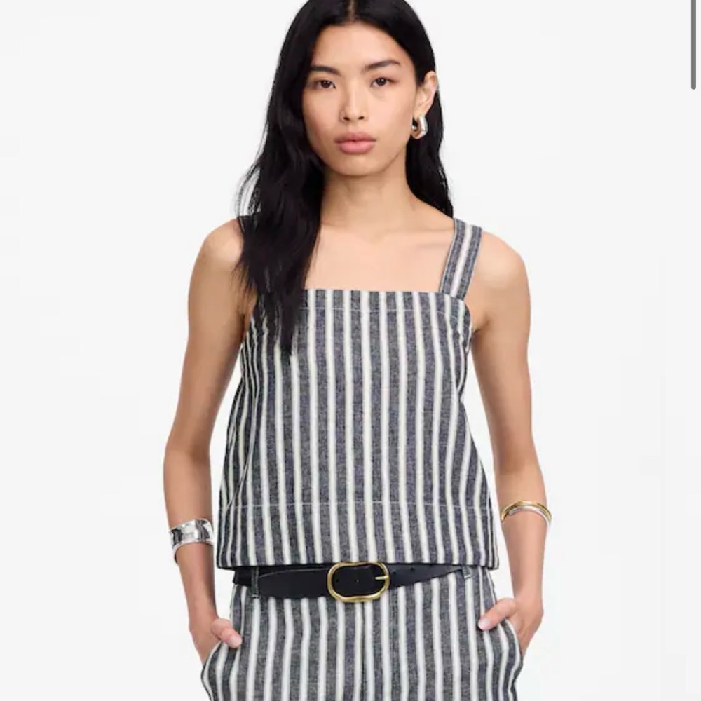 Madewell Squareneck Top in Linen Blend Stripe (M)